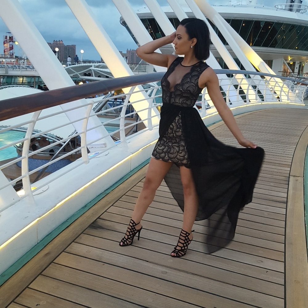Bebe black and nude lace  dress